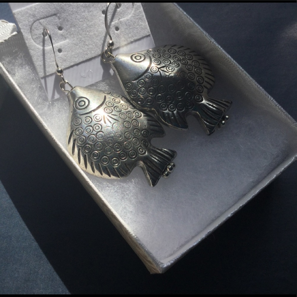 Platinum Plated Artisan Fish Earrings